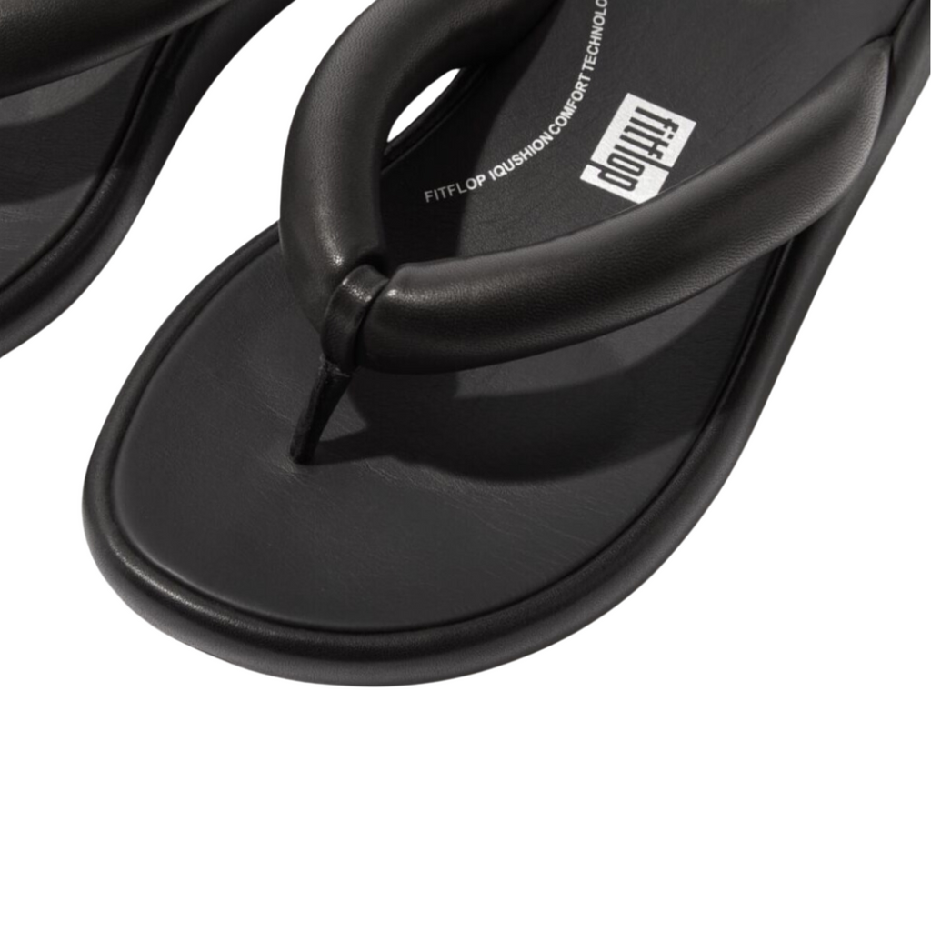 FitFlop iQushion D-Luxe Padded Leather Flip Flops Black – Bstore