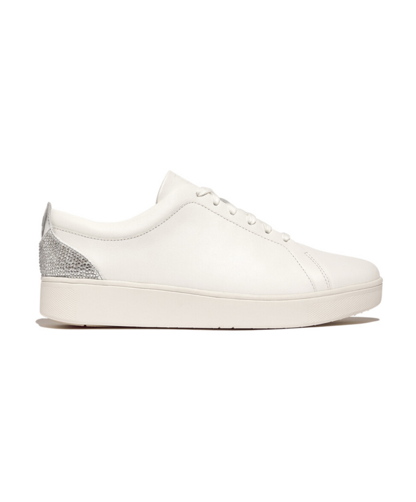 Fitflop Rally Crystal Silver Backtab Leather Sneaker White â Bstore