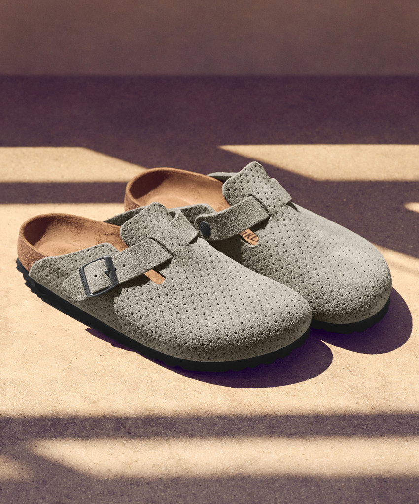 Birkenstock Boston Embossed Suede Leather Stone Coin Clogs  display picture 3