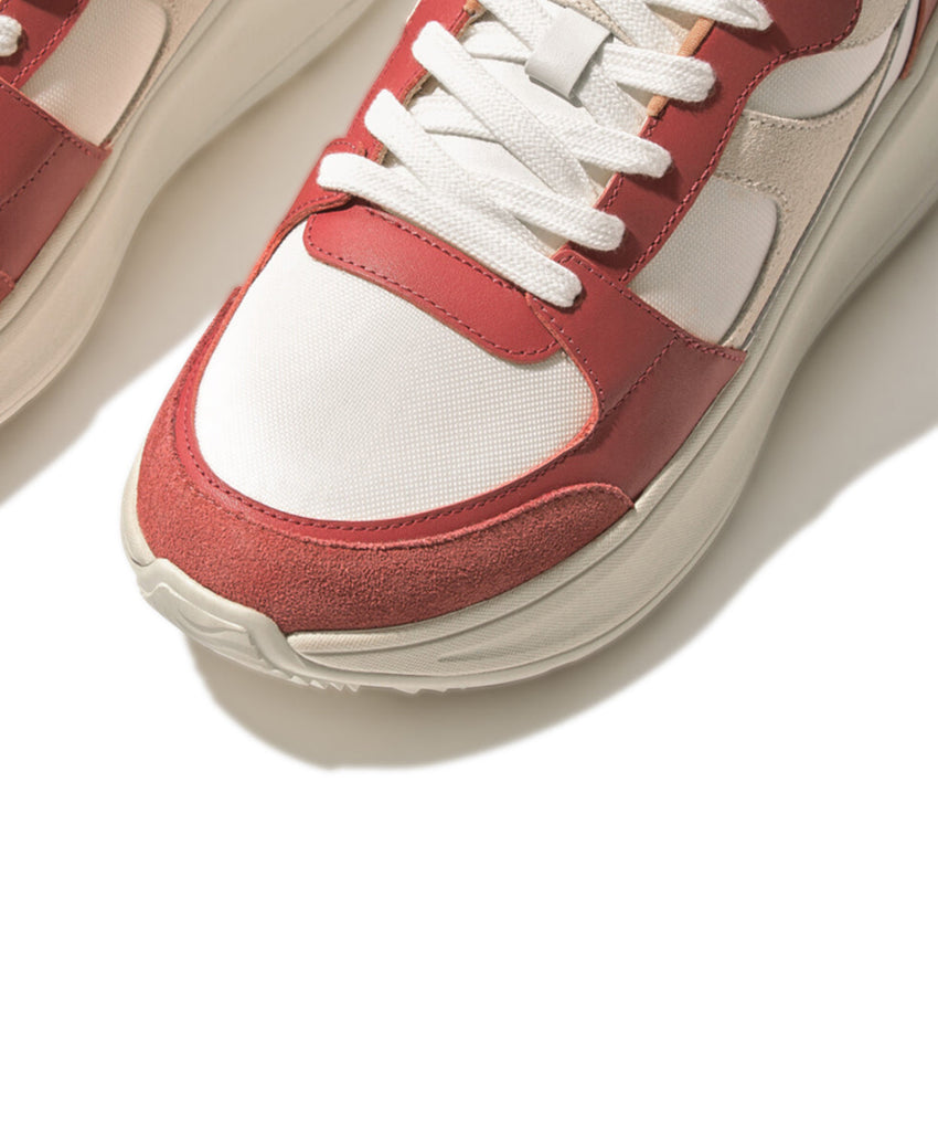 FitFlop F mode Leather Suede Flatform Sneakers Red Bstore