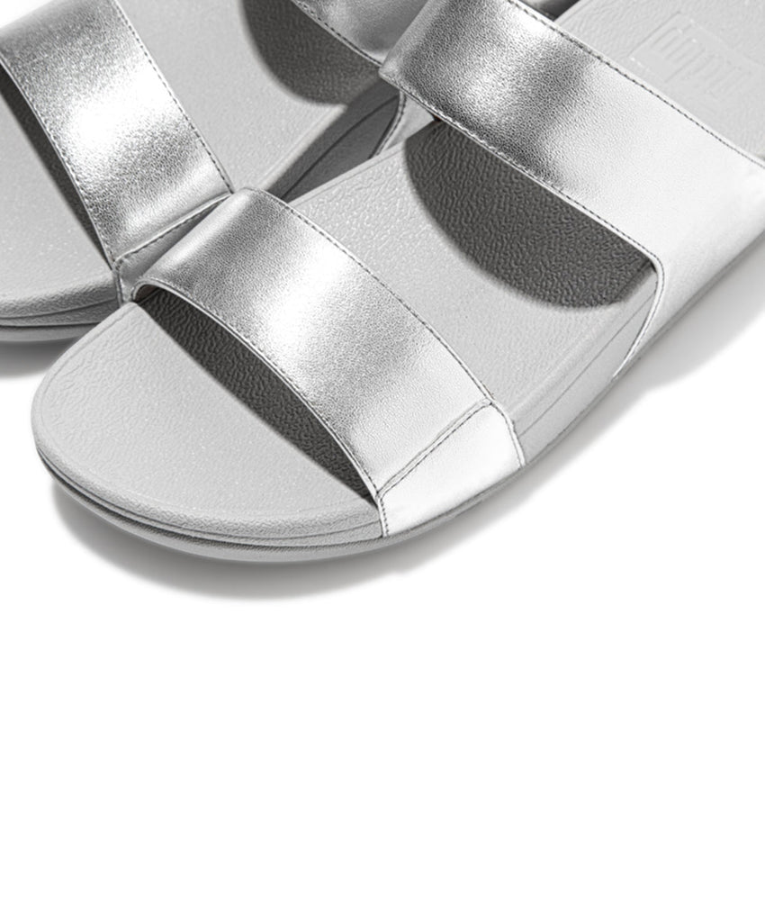 FitFlop Lulu Leather Silver Slides Free Express Shipping Orders Over 120 Bstore