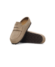 Birkenstock Naples Wrapped Suede Leather Taupe Clogs