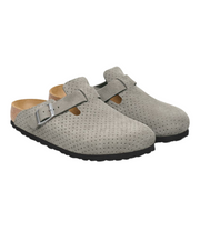 Birkenstock Boston Embossed Suede Leather Stone Coin Clogs