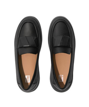 FitFlop F-mode Folded-Leather Flatform Loafers Black