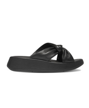 FitFlop F-Mode Leather Twist Flatform Slides Black