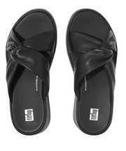 FitFlop F-Mode Leather Twist Flatform Slides Black
