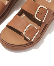 Fitflop Gen FF Buckle Two Bar Leather Slides Light Tan