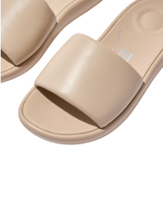 FitFlop iQushion D-Luxe Padded Leather Slides Stone Beige