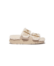 Fitflop Gen-FF Buckle 2 Bar Curly Shearling Leather Slides Stone Beige