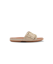 Fitflop Gracie Maxi Buckle Leather Slides Stone Beige