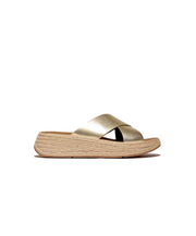 FitFlop F-Mode Espadrille Leather Flatform Cross Slide Platino