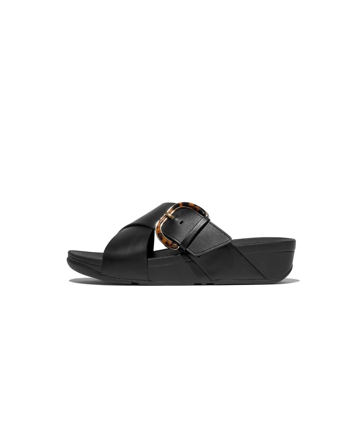 FitFlop Lulu Resin Buckle Leather Cross Slide Black – Bstore