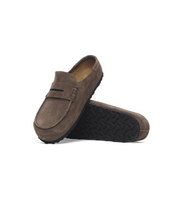 Birkenstock Naples Wrapped Suede Leather Concrete Grey Clogs