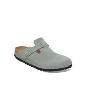 Birkenstock Boston Suede Leather Pure Sage Soft Footbed Clogs