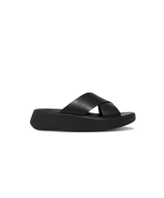 FitFlop F-Mode Leather Flatform Cross Slides Black