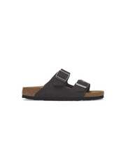Birkenstock Arizona Nubuck Leather Black Pewter Buckle Soft Footbed Sandals