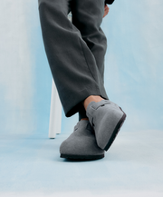 Birkenstock Boston Suede Leather Basalt Grey Soft Footbed Clogs