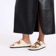 Birkenstock Arizona Big Buckle Exquisite High Shine Natural Patent Leather Ecru Sandals