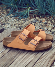 Textured Orange Sandals With Supportive Cork Footbed Birkenstock Mens and Womens 