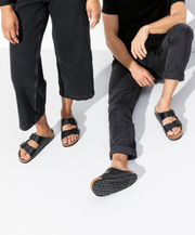 Traditional Adjustable Black Sandals Suede Footbed Leather exterior  