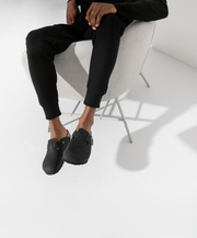 Matte Black Oiled Leather Look Open-back Cork Base for Comfort and Support Clogs