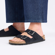 Birkenstock Arizona Corduroy Embossed Suede Leather Midnight Sandals