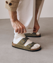 Comfortable Everyday Khaki Dual Strap Sandals with Supportive Cork Base