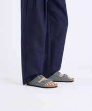 Textured Blue Grey Leather Supportive Mens Summer Sandals