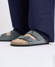 Textured Blue Grey Leather Supportive Mens Summer Sandals