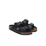 birkenstock black leather embossed sandals