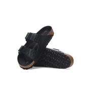 birkenstock black leather embossed sandals