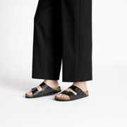 birkenstock black leather embossed sandals