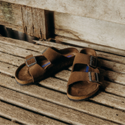 Birkenstock Arizona Suede Leather Carafe Tonal Footbed Sandals