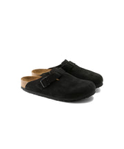 Birkenstock Boston Suede Leather Black Soft Footbed Clogs