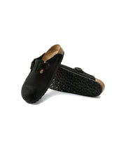 Birkenstock Boston Suede Leather Black Soft Footbed Clogs