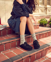 Dark Leather Suede Open-Back Clogs 