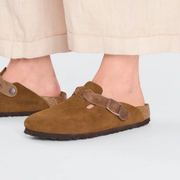 Birkenstock Boston Braided  Suede Leather Mink Clogs