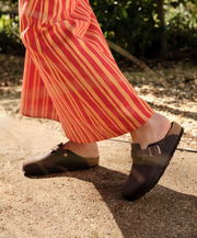 Oiled Leather Habana Clogs Adjustable Cork Base Open-Back