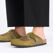 Birkenstock Boston Nova Nubuck Leather/Textile Pine Green Clogs