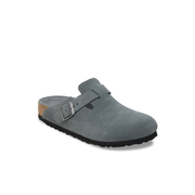 Birkenstock Boston Suede Leather Basalt Grey Tonal Footbed Soft Footbed Clogs