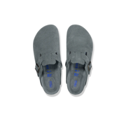 Birkenstock Boston Suede Leather Basalt Grey Tonal Footbed Soft Footbed Clogs