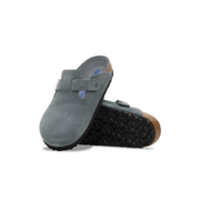 Birkenstock Boston Suede Leather Basalt Grey Tonal Footbed Soft Footbed Clogs