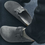 Birkenstock Boston Suede Leather Basalt Grey Tonal Footbed Soft Footbed Clogs