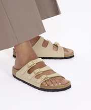 Three Strap White Beige Supportive Corkbase Womens Birkenstock