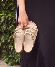 Three Strap White Beige Supportive Corkbase Womens Birkenstock