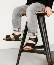 Adjustable Supportive Kids Black Buckle Sandals Traditional Ankle Strap
