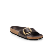 Birkenstock Madrid Hammered Big Buckle Hex Natural Leather Patent High Shine Espresso Sandals