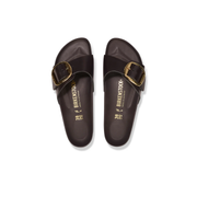 Birkenstock Madrid Hammered Big Buckle Hex Natural Leather Patent High Shine Espresso Sandals