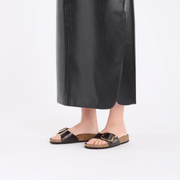 Birkenstock Madrid Hammered Big Buckle Hex Natural Leather Patent High Shine Espresso Sandals