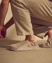 Suede Taupe Clog With Back-strap Adjustable Cork Base Birkenstock 